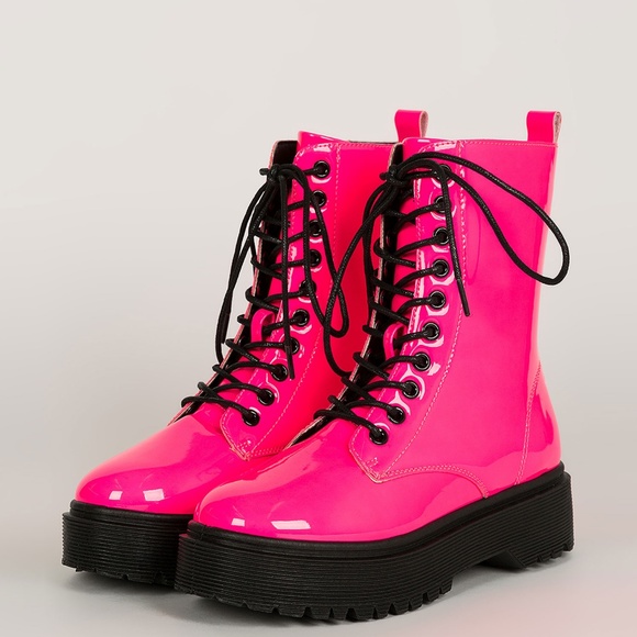 Wild Diva Shoes - NEW🔥Neon Low Platform Combat Ankle Boot Booties